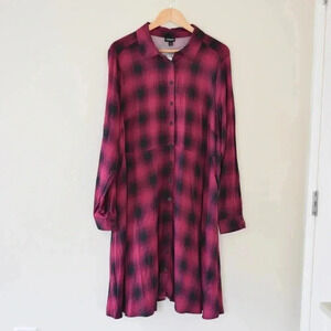 NWT TORRID Collared Long Sleeve Plaid Button Up Dress In Purple & Black